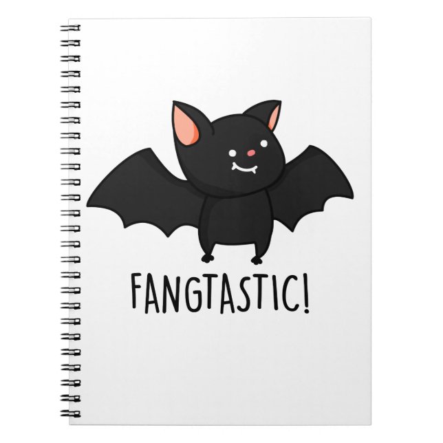 Fangtastic Funny Halloween Black Bat Pun Notebook (Front)