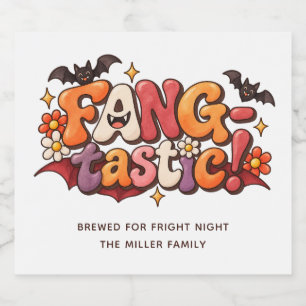 Fangtastic Groovy Retro Halloween Party Vampire Beer Bottle Label