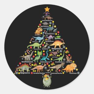 Fanny Dinosaur Christmas Tree Cute Dino Xmas Gifts Classic Round Sticker