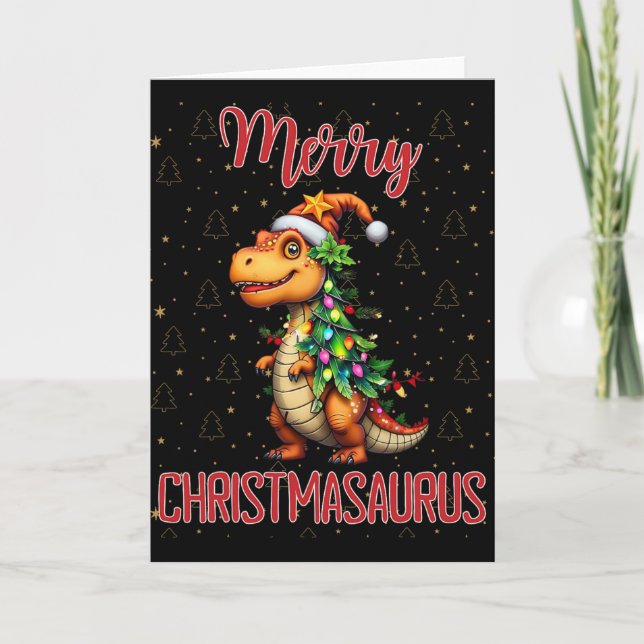 Fanny Merry Christmasaurus Dinosaur Christmas Tree Card (Front)