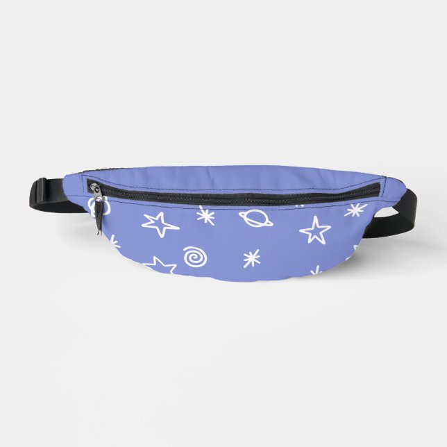 Fanny Pack Blue Space Doodle Stars Planets (Front)