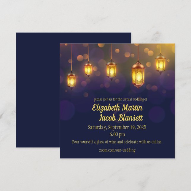 Fanous Lanterns on Purple Virtual Wedding Invitation (Front/Back)