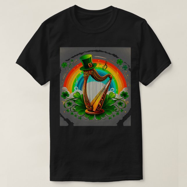 Fans Of Irish Music And This Harp And Shamrock Dra T-Shirt (Design Front)