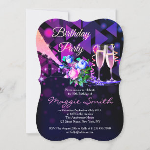 Fantabulous Flowers and Champagne Bday Invite