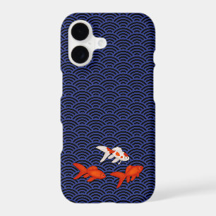 Fantail Goldfish on Seigaiha Wave Pattern Japanese