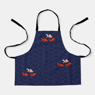 Fantail Goldfish on Seigaiha Wave Pattern Japanese Apron