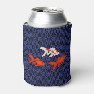 Fantail Goldfish on Seigaiha Wave Pattern Japanese Can Cooler