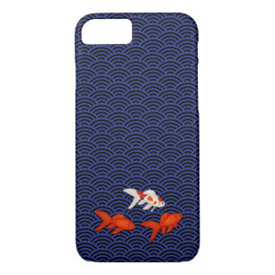 Fantail Goldfish on Seigaiha Wave Pattern Japanese iPhone 8/7 Case