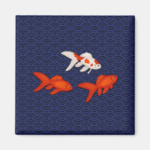 Fantail Goldfish on Seigaiha Wave Pattern Japanese Magnet