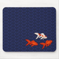 Fantail Goldfish on Seigaiha Wave Pattern Japanese
