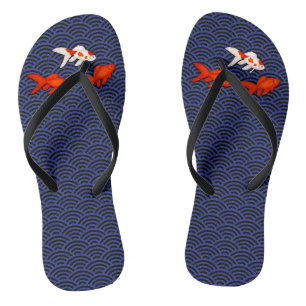Fantail Goldfish on Seigaiha Wave Pattern Japanese Thongs