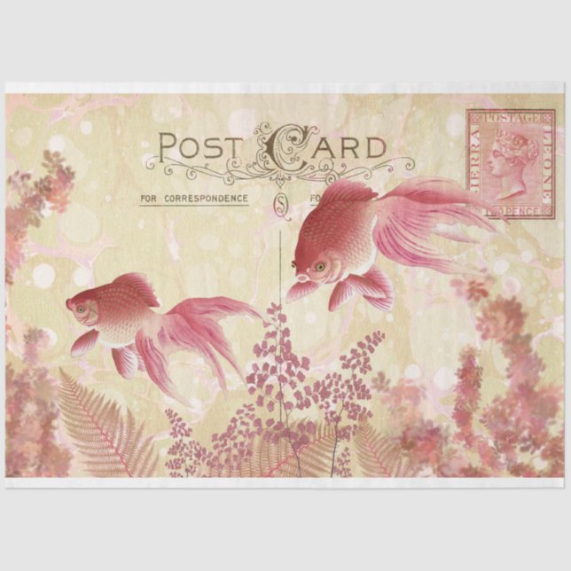Fantail Goldfish Postcard Ephemera Decoupage Tissu Tissue Paper (Front)