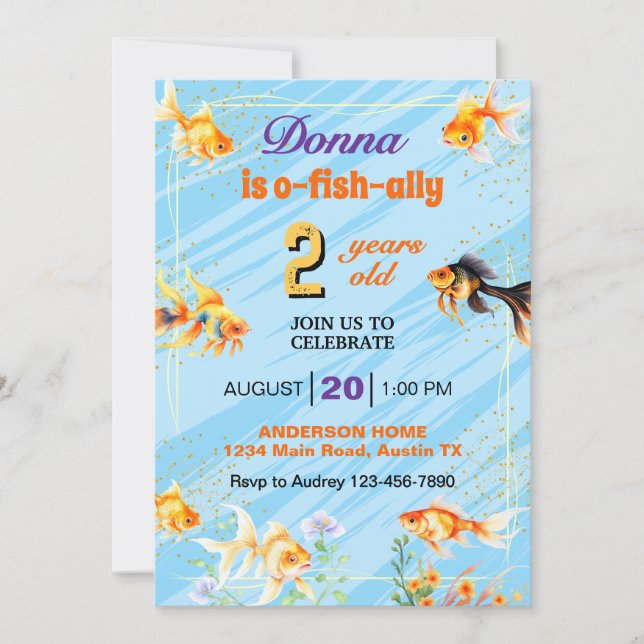 Fantail Goldfish Swimming Any Age Birthday Party Invitation (Front)