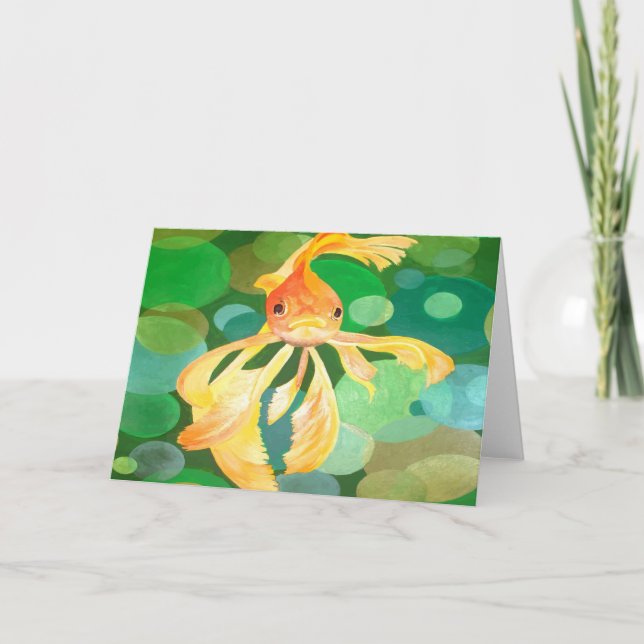 Fantail Goldfish With Green Bubbles Vector Card (Front)