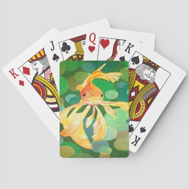 Fantail Goldfish With Green Bubbles Vector Playing Cards (Back)