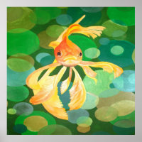 Fantail Goldfish With Green Bubbles Vector