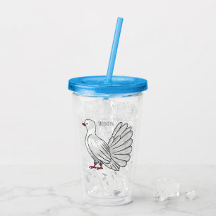 Fantail pigeon bird cartoon illustration  acrylic tumbler
