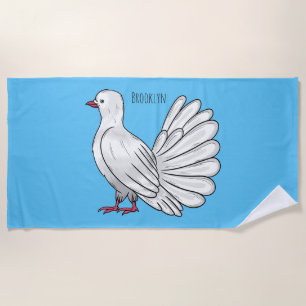 Fantail pigeon bird cartoon illustration beach towel