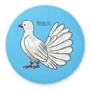 Fantail pigeon bird cartoon illustration ceramic knob