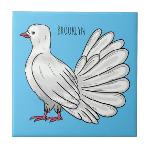 Fantail pigeon bird cartoon illustration ceramic tile
