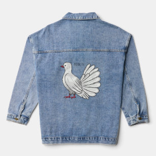Fantail pigeon bird cartoon illustration denim jacket