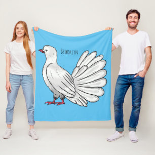 Fantail pigeon bird cartoon illustration  fleece blanket