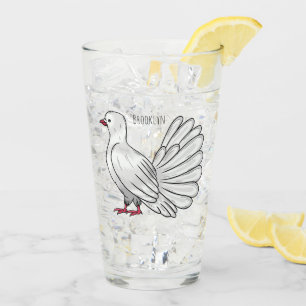 Fantail pigeon bird cartoon illustration glass