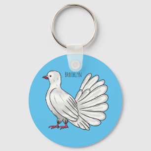 Fantail pigeon bird cartoon illustration key ring