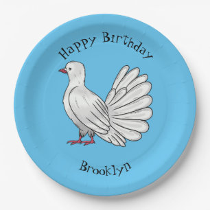 Fantail pigeon bird cartoon illustration  paper plate