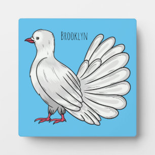 Fantail pigeon bird cartoon illustration  plaque