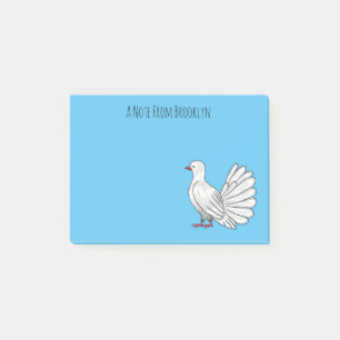 Fantail pigeon bird cartoon illustration  post-it notes