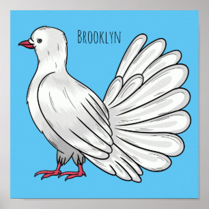 Fantail pigeon bird cartoon illustration poster