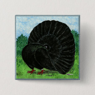 Fantail Pigeon Black 15 Cm Square Badge