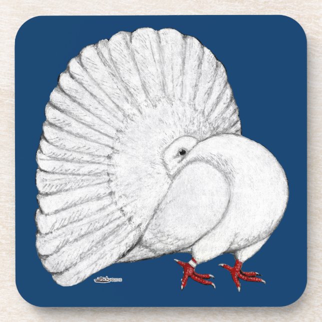 Fantail Pigeon White Coaster (Front)