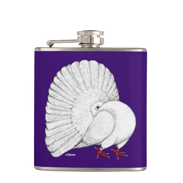 Fantail Pigeon White Hip Flask (Front)