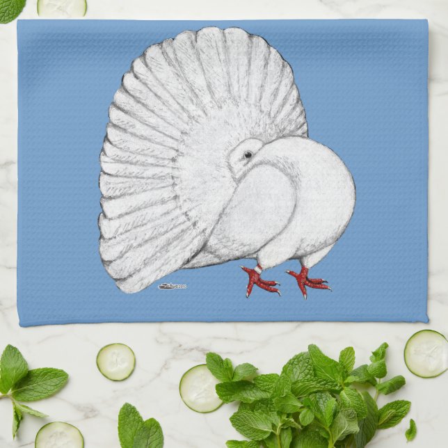 Fantail Pigeon White Tea Towel (Folded)