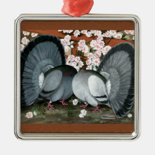 Fantail Pigeons Matched Pair Metal Tree Decoration