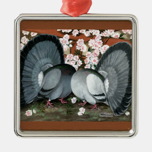 Fantail Pigeons Matched Pair Metal Tree Decoration (Front)