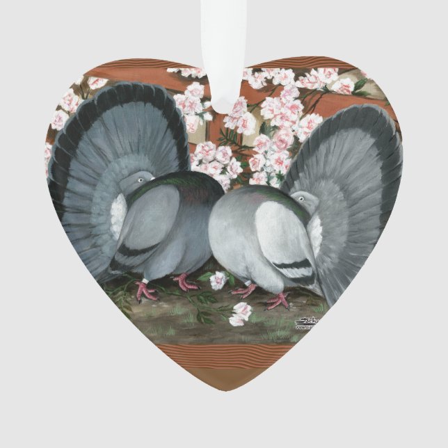 Fantail Pigeons Matched Pair Ornament (Front)
