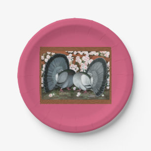Fantail Pigeons Matched Pair Paper Plate