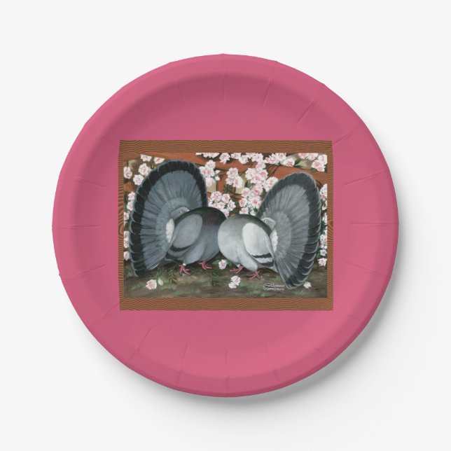 Fantail Pigeons Matched Pair Paper Plate (Front)