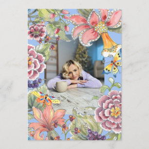 Fantastic 50 Tropical Floral Blue 50th Birthday Invitation