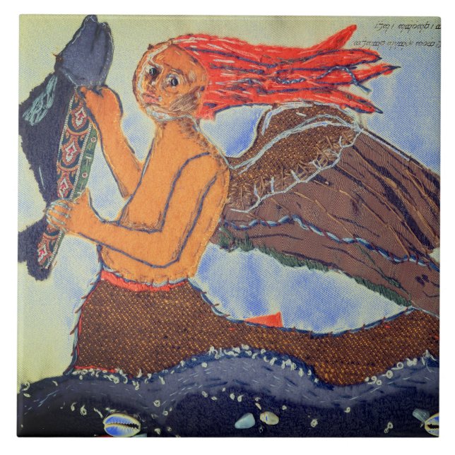 Fantastic Beast Mermaid with a fish Ceramic Tile (Front)