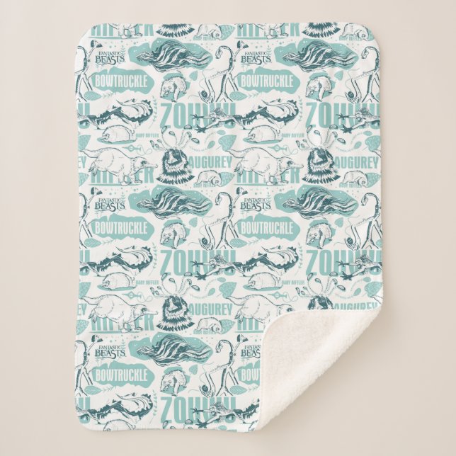 Fantastic Beasts Blue Pattern Sherpa Blanket (Front)