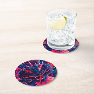 Fantastic Blossom Fury Dragon Round Paper Coaster