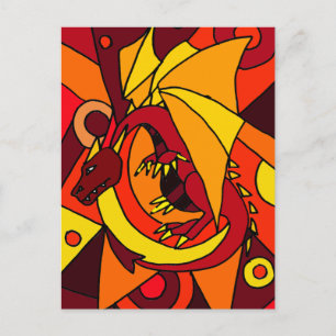 Fantastic Dragon and Fire Abstract Art Design Postcard