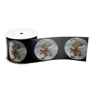 Fantastic Dragon Red and Green v9 Satin Ribbon