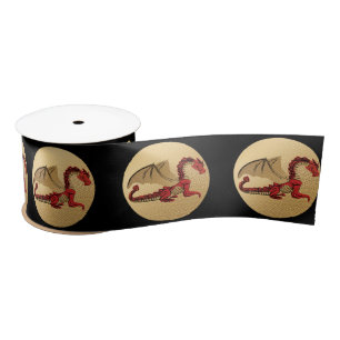 Fantastic Dragon Red, Green and Gold v4 Satin Ribbon