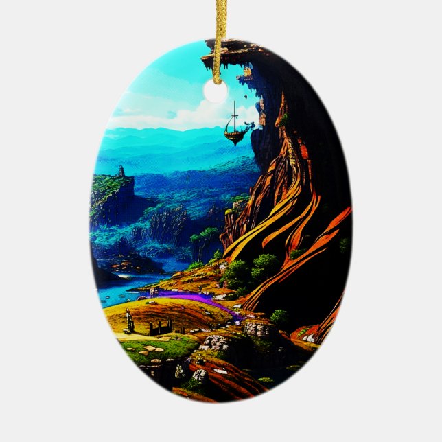 Fantastic Fantasy Landscape 914 Ceramic Ornament (Front)