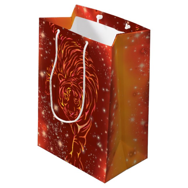Fantastic Fire Tiger Running - Galaxy Starry Night Medium Gift Bag (Back Angled)